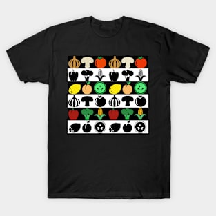 Vegetables in blackandwhite + color, graphic pattern T-Shirt